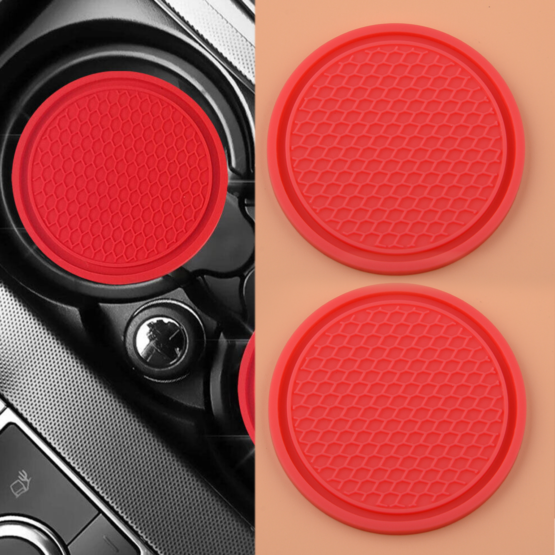 2x Red Cup Holder Anti-Slip Insert Coaster Pad Mat Interior Accessories